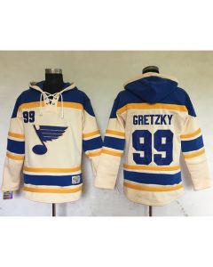 Blues #99 Wayne Gretzky Cream Sawyer Hooded Sweatshirt Stitched NHL Jersey