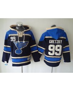 Blues #99 Wayne Gretzky Navy Blue Sawyer Hooded Sweatshirt Stitched NHL Jersey