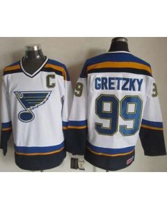 Blues #99 Wayne Gretzky White/Navy CCM Throwback Stitched NHL Jersey