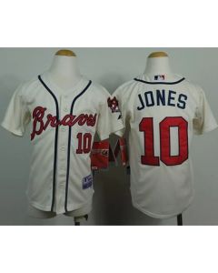 Braves #10 Chipper Jones Cream Cool Base Stitched Youth MLB Jersey