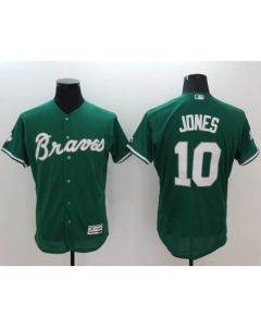 Braves #10 Chipper Jones Green Celtic Flexbase Authentic Collection Stitched MLB Jersey