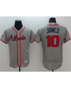 Braves #10 Chipper Jones Grey Fashion Stars & Stripes Flexbase Authentic Stitched MLB Jersey