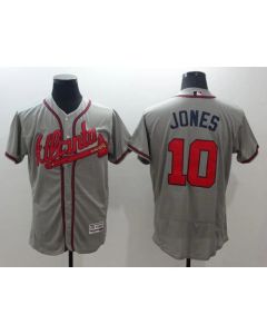 Braves #10 Chipper Jones Grey Flexbase Authentic Collection Stitched MLB Jersey