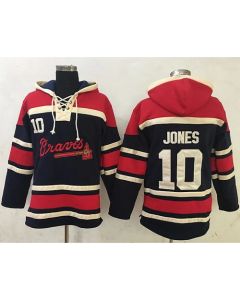 Braves #10 Chipper Jones Navy Blue Sawyer Hooded Sweatshirt MLB Hoodie
