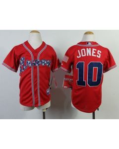 Braves #10 Chipper Jones Red Cool Base Stitched Youth MLB Jersey