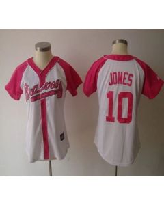 Braves #10 Chipper Jones White/Pink Women's Splash Fashion Stitched MLB Jersey