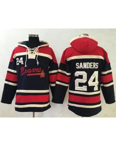 Braves #24 Deion Sanders Navy Blue Sawyer Hooded Sweatshirt MLB Hoodie
