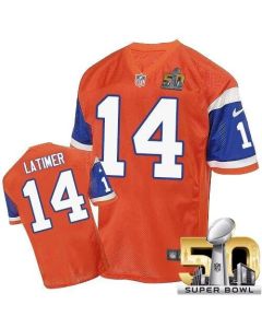Broncos #14 Cody Latimer Orange Throwback Super Bowl 50 Men's Stitched NFL Elite Jersey