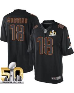 Broncos #18 Peyton Manning Black Super Bowl 50 Men's Stitched NFL Impact Limited Jersey