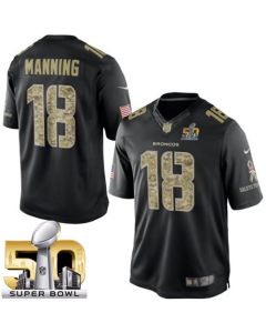 Broncos #18 Peyton Manning Black Super Bowl 50 Men's Stitched NFL Limited Salute to Service Jersey