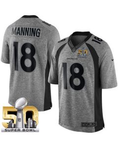 Broncos #18 Peyton Manning Gray Super Bowl 50 Men's Stitched NFL Limited Gridiron Gray Jersey