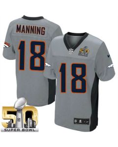 Broncos #18 Peyton Manning Grey Shadow Super Bowl 50 Youth Stitched NFL Elite Jersey
