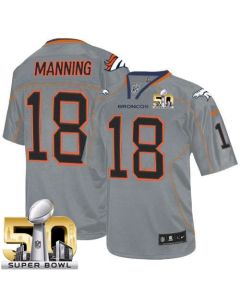 Broncos #18 Peyton Manning Lights Out Grey Super Bowl 50 Youth Stitched NFL Elite Jersey