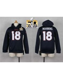 Broncos #18 Peyton Manning Navy Blue Super Bowl 50 Youth Pullover NFL Hoodie