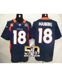 Broncos #18 Peyton Manning Navy Blue With C Patch Super Bowl 50 Men's Stitched NFL Elite Jersey