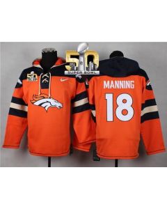 Broncos #18 Peyton Manning Orange Super Bowl 50 Player Pullover NFL Hoodie