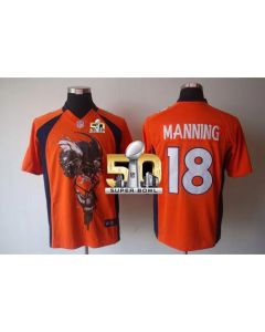 Broncos #18 Peyton Manning Orange Team Color Super Bowl 50 Men's Stitched NFL Helmet Tri-Blend Limited Jersey