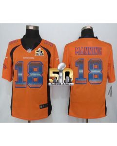 Broncos #18 Peyton Manning Orange Team Color Super Bowl 50 Men's Stitched NFL Limited Strobe Jersey