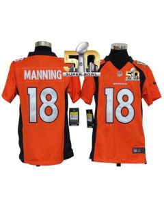 Broncos #18 Peyton Manning Orange Team Color Super Bowl 50 Youth Stitched NFL Elite Jersey