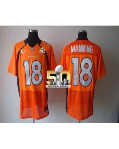Broncos #18 Peyton Manning Orange Team Color With C Patch Super Bowl 50 Men's Stitched NFL Elite Jersey
