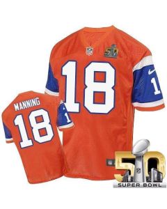 Broncos #18 Peyton Manning Orange Throwback Super Bowl 50 Men's Stitched NFL Elite Jersey