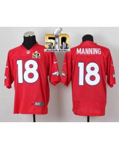 Broncos #18 Peyton Manning Red Super Bowl 50 Men's Stitched NFL Elite QB Practice Jersey