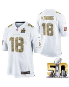 Broncos #18 Peyton Manning White Super Bowl 50 Men's Stitched NFL Limited Salute to Service Jersey