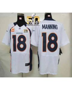 Broncos #18 Peyton Manning White With C Patch Super Bowl 50 Men's Stitched NFL Elite Jersey