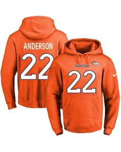 Broncos #22 C.J. Anderson Orange Name & Number Pullover NFL Hoodie