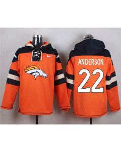 Broncos #22 C.J. Anderson Orange Player Pullover NFL Hoodie