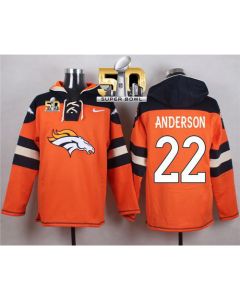 Broncos #22 C.J. Anderson Orange Super Bowl 50 Player Pullover NFL Hoodie