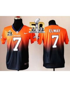 Broncos #7 John Elway Orange/Blue Super Bowl 50 Youth Stitched NFL Elite Fadeaway Fashion Jersey