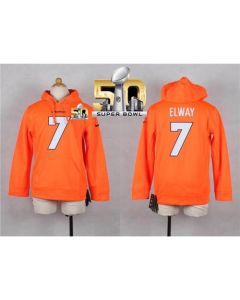 Broncos #7 John Elway Orange Super Bowl 50 Youth Player NFL Hoodie
