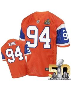 Broncos #94 DeMarcus Ware Orange Throwback Super Bowl 50 Men's Stitched NFL Elite Jersey