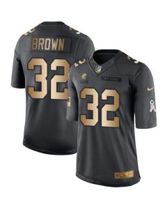 Browns #32 Jim Brown Black Men's Stitched NFL Limited Gold Salute To Service Jersey