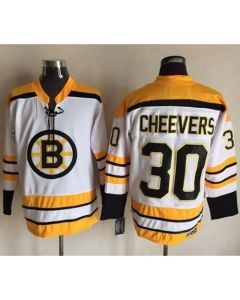 Bruins #30 Gerry Cheevers White CCM Throwback Stitched NHL Jersey