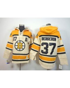 Bruins #37 Patrice Bergeron Cream Sawyer Hooded Sweatshirt Stitched NHL Jersey