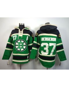 Bruins #37 Patrice Bergeron Green St. Patrick's Day McNary Lace Hoodie Stitched NHL Jersey