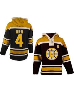 Bruins #4 Bobby Orr Black Sawyer Hooded Sweatshirt Stitched NHL Jersey