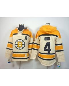 Bruins #4 Bobby Orr Cream Sawyer Hooded Sweatshirt Stitched NHL Jersey