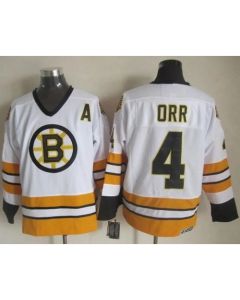 Bruins #4 Bobby Orr White/Yellow CCM Throwback Stitched NHL Jersey