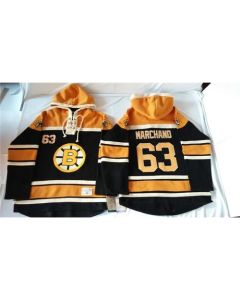 Bruins #63 Brad Marchand Black Sawyer Hooded Sweatshirt Stitched NHL Jersey