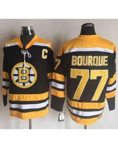 Bruins #77 Ray Bourque Black/Yellow CCM Throwback New Stitched NHL Jersey