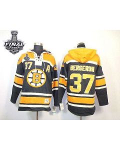 Bruins Stanley Cup Finals Patch #37 Patrice Bergeron Black Sawyer Hooded Sweatshirt Stitched NHL Jersey