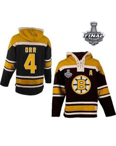 Bruins Stanley Cup Finals Patch #4 Bobby Orr Black Sawyer Hooded Sweatshirt Stitched NHL Jersey