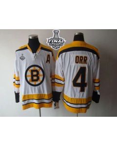 Bruins Stanley Cup Finals Patch #4 Bobby Orr CCM Throwback White Stitched NHL Jersey