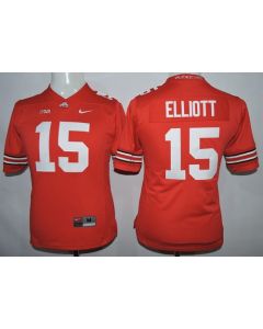 Buckeyes #15 Ezekiel Elliott Red Women's Stitched NCAA Jersey