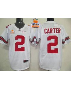 Buckeyes #2 Cris Carter White 2014 Discover Orange Bowl Patch Stitched NCAA Jersey