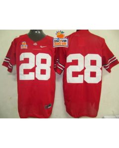 Buckeyes #28 Red 2014 Discover Orange Bowl Patch Stitched NCAA Jersey