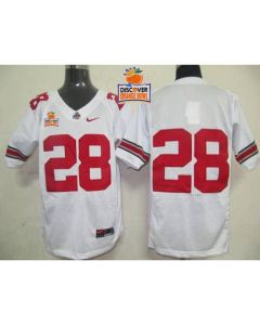 Buckeyes #28 White 2014 Discover Orange Bowl Patch Stitched NCAA Jersey